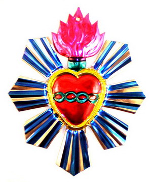 TIN PAINTED MILAGRO HEART RAY OF HOPE 5.5" x 7"